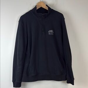 Roots Black 1/4 Zip Up Sweatshirt Size Large
